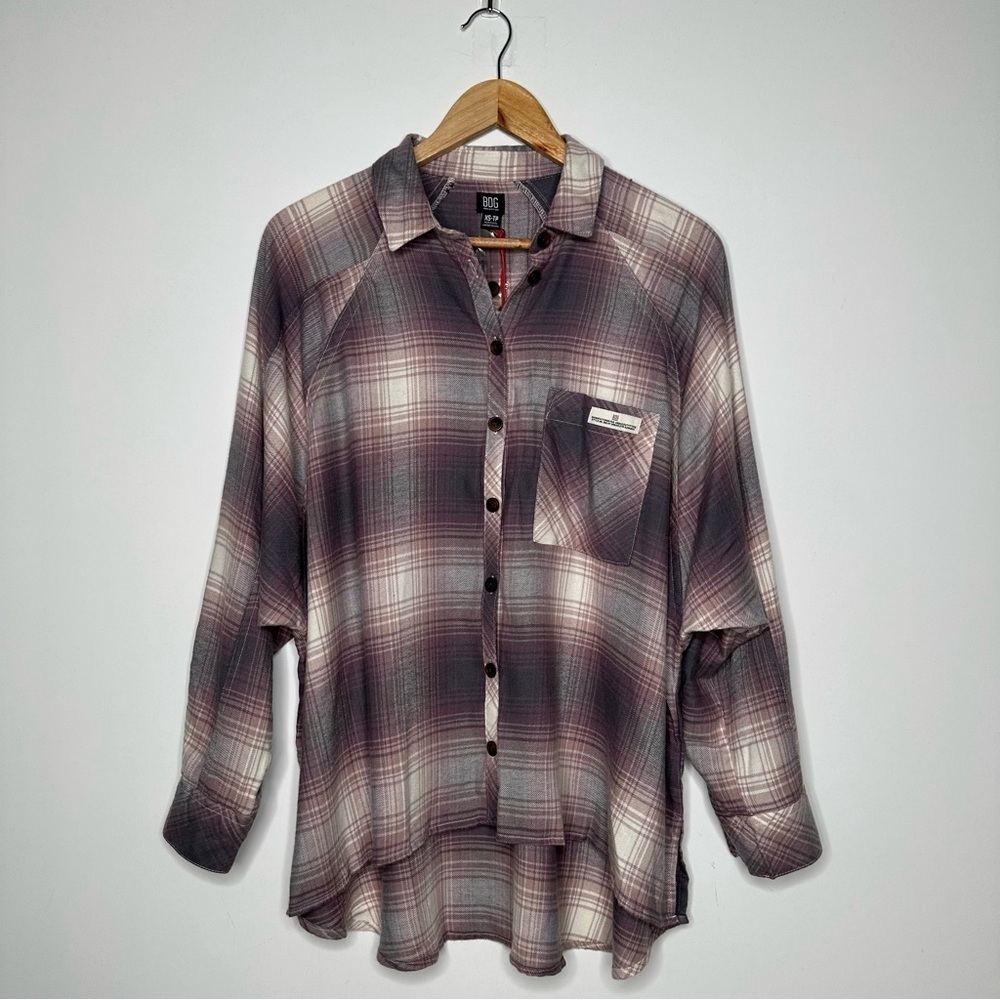 BDG Urban Outfitters NWT Brendan High Low Hem Button Front Flannel Shirt Size XS - Picture 2 of 9